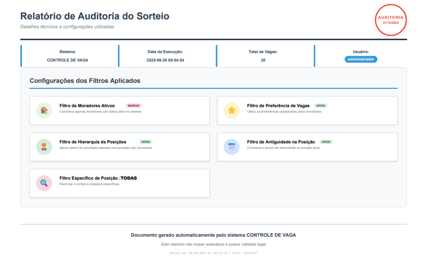 Relatório de Auditoria de Filtros